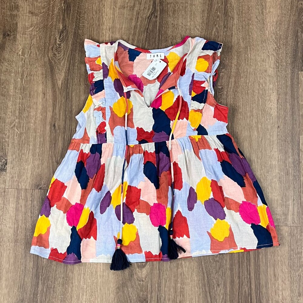 NEW Anthropologie THML Top Blouse Colorful Ruffle Babydoll Tank Sz XS